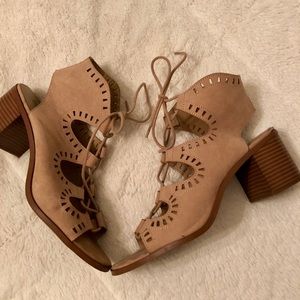 Tan Cutout Lace Up Heels